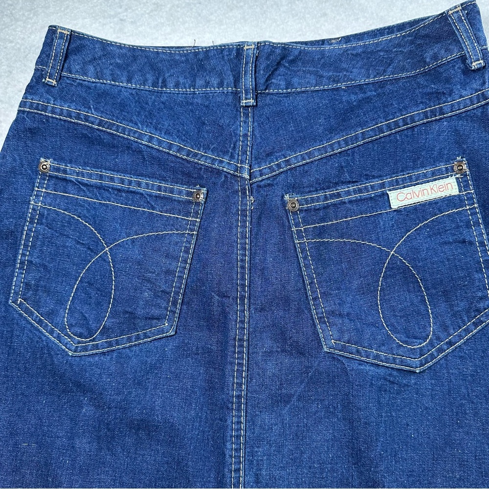 Vintage Calvin Klein High Waist Denim A-Line Midi Skirt 28 waist Retro 70s 80s